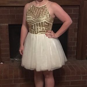 Gold and white cocktail dress